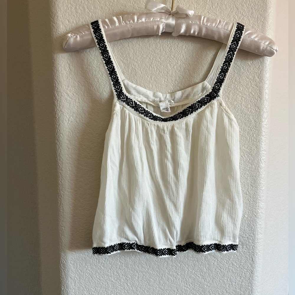 Full Tilt White Camisole with Black Embroidery